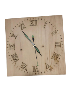 Dřevěné hodiny s gravírováním smrk čtvercové obrysová čísla